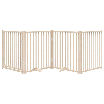 Cancelletto per cani con porta pieghevole 4 pannelli 320 cm in legno massello di abete