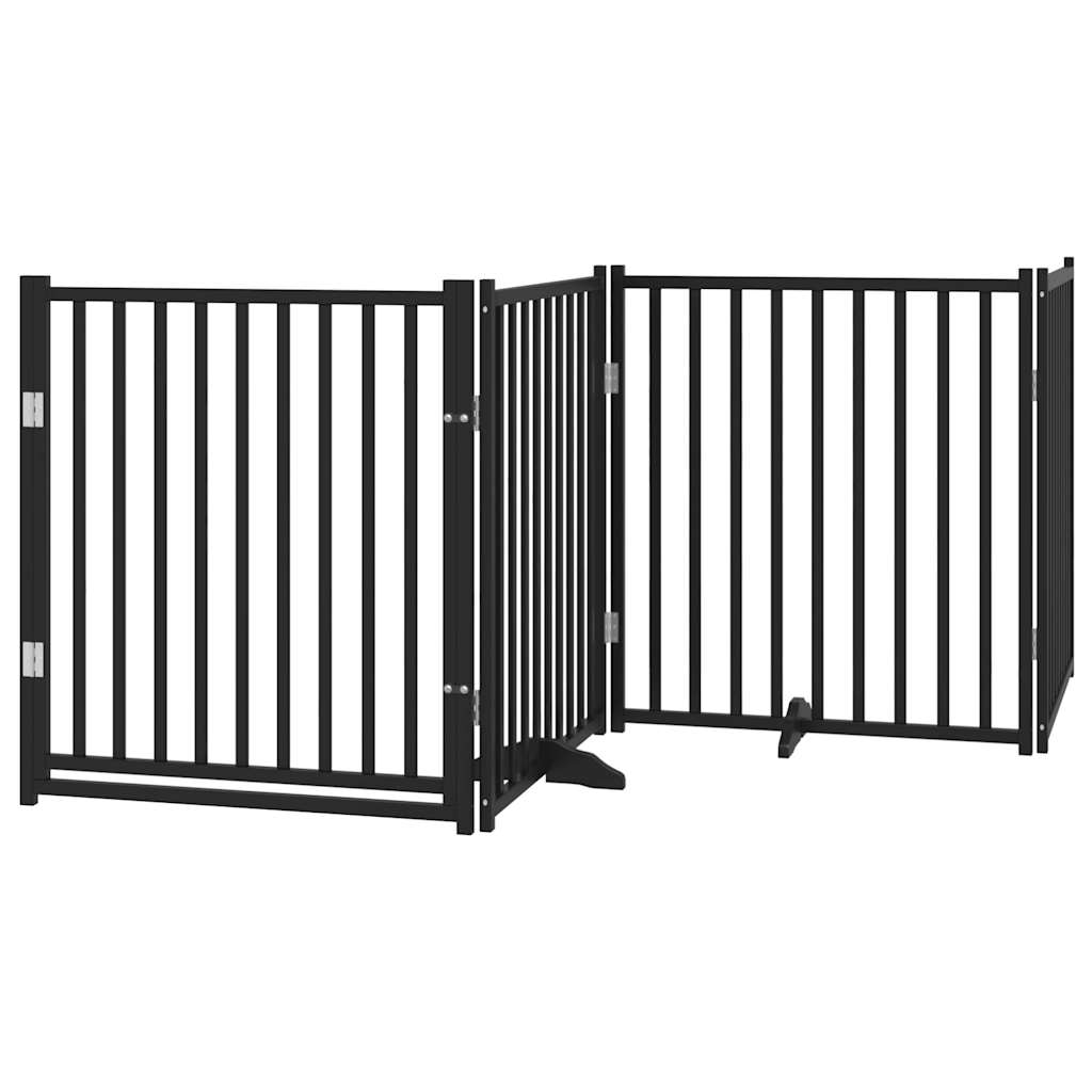 Cancello Cani Pieghevole Nero 4 Pannelli 320 cm Massello Abete | homemem39