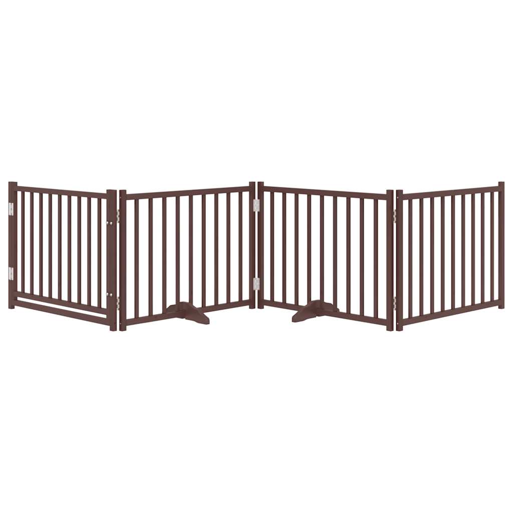 Cancello Cani Pieghevole Marrone 4Pannelli 320cm Massello Abete