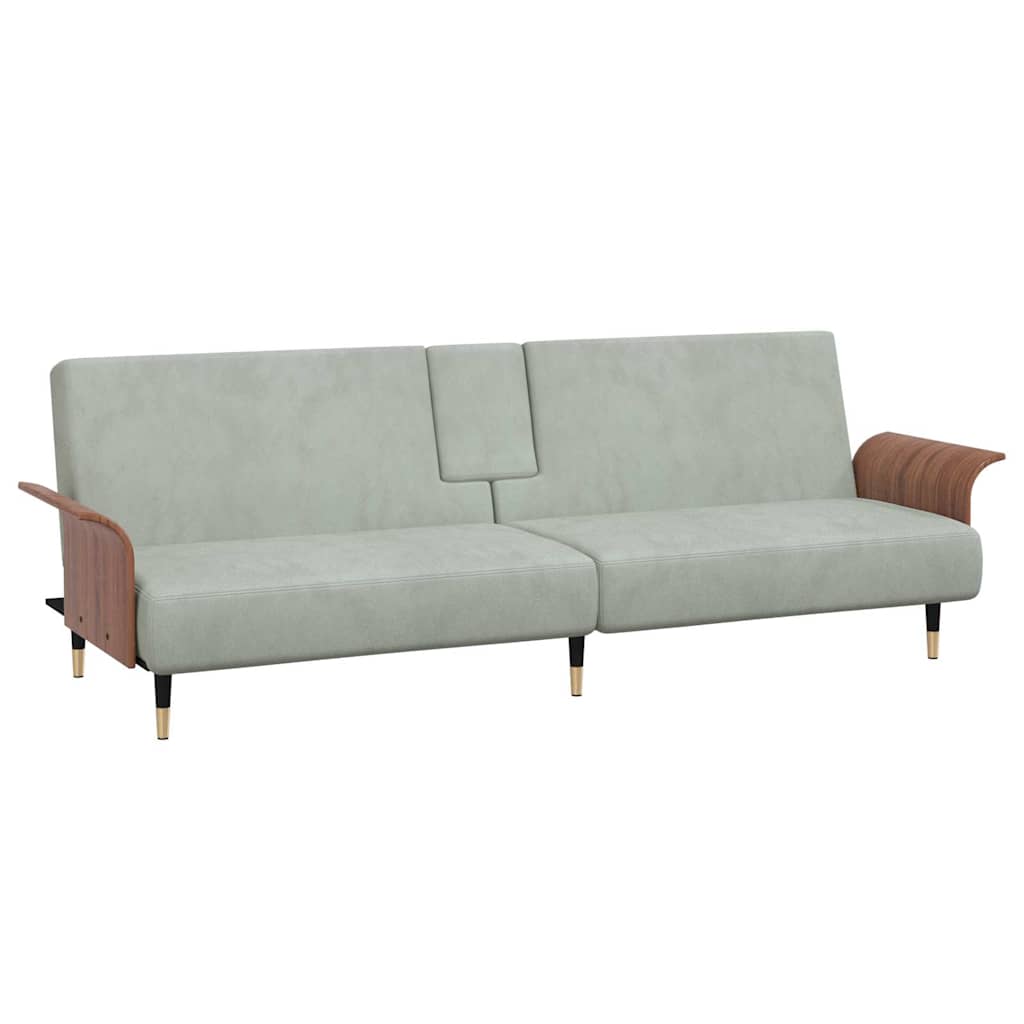 Divano Letto con Portabicchieri in Velluto Grigio Chiaro | homemem39