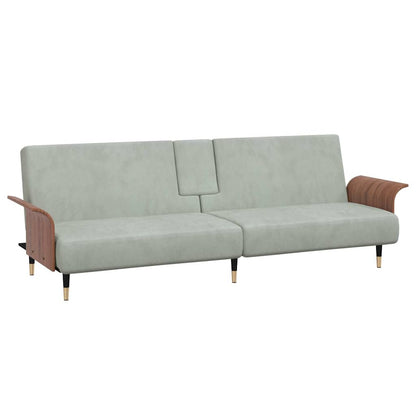 Divano Letto con Portabicchieri in Velluto Grigio Chiaro | homemem39
