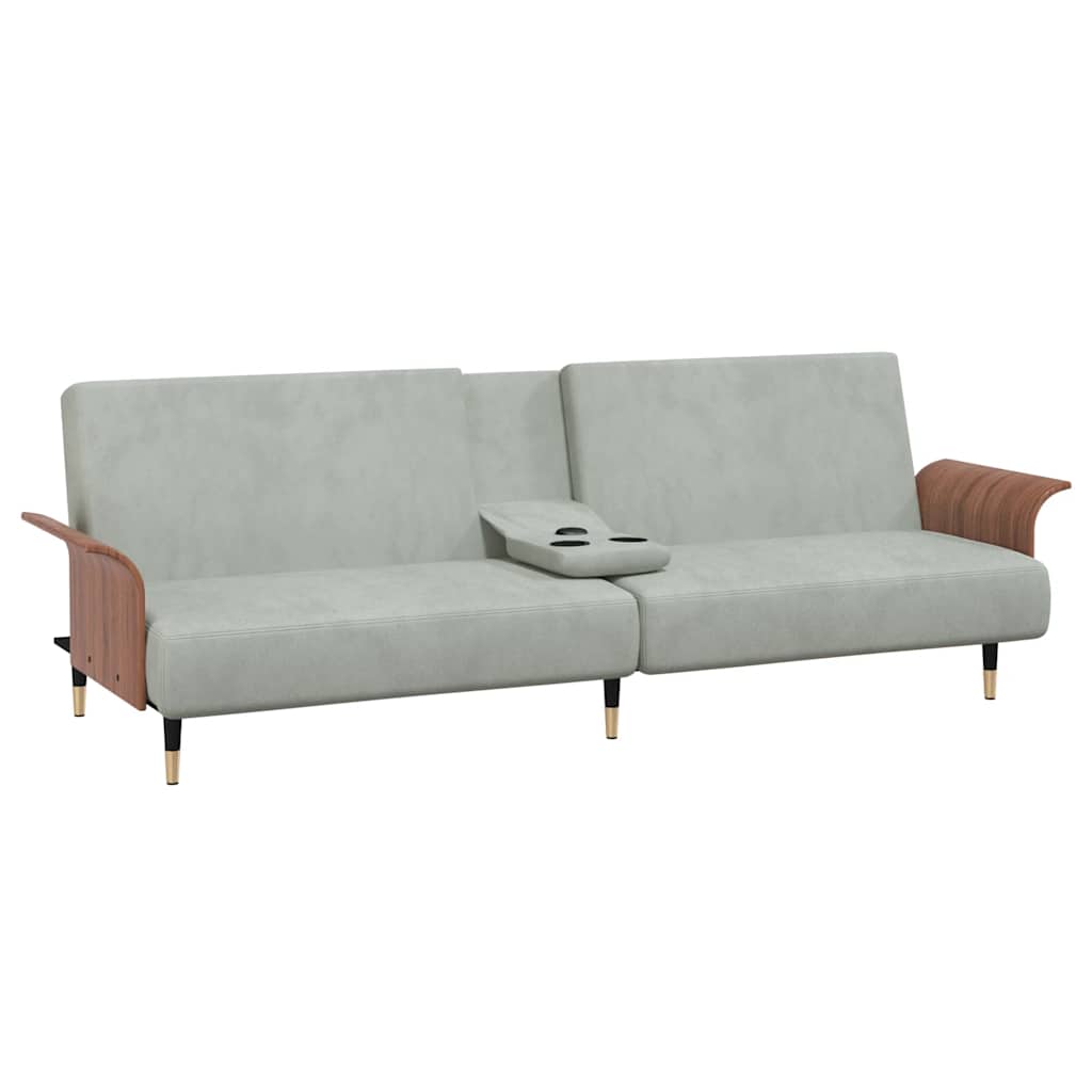 Divano Letto con Portabicchieri in Velluto Grigio Chiaro | homemem39