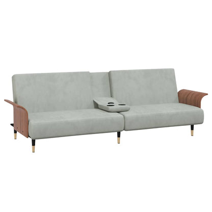 Divano Letto con Portabicchieri in Velluto Grigio Chiaro | homemem39