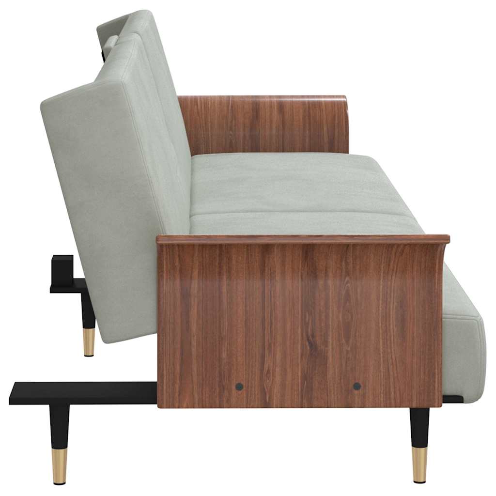 Divano Letto con Portabicchieri in Velluto Grigio Chiaro | homemem39