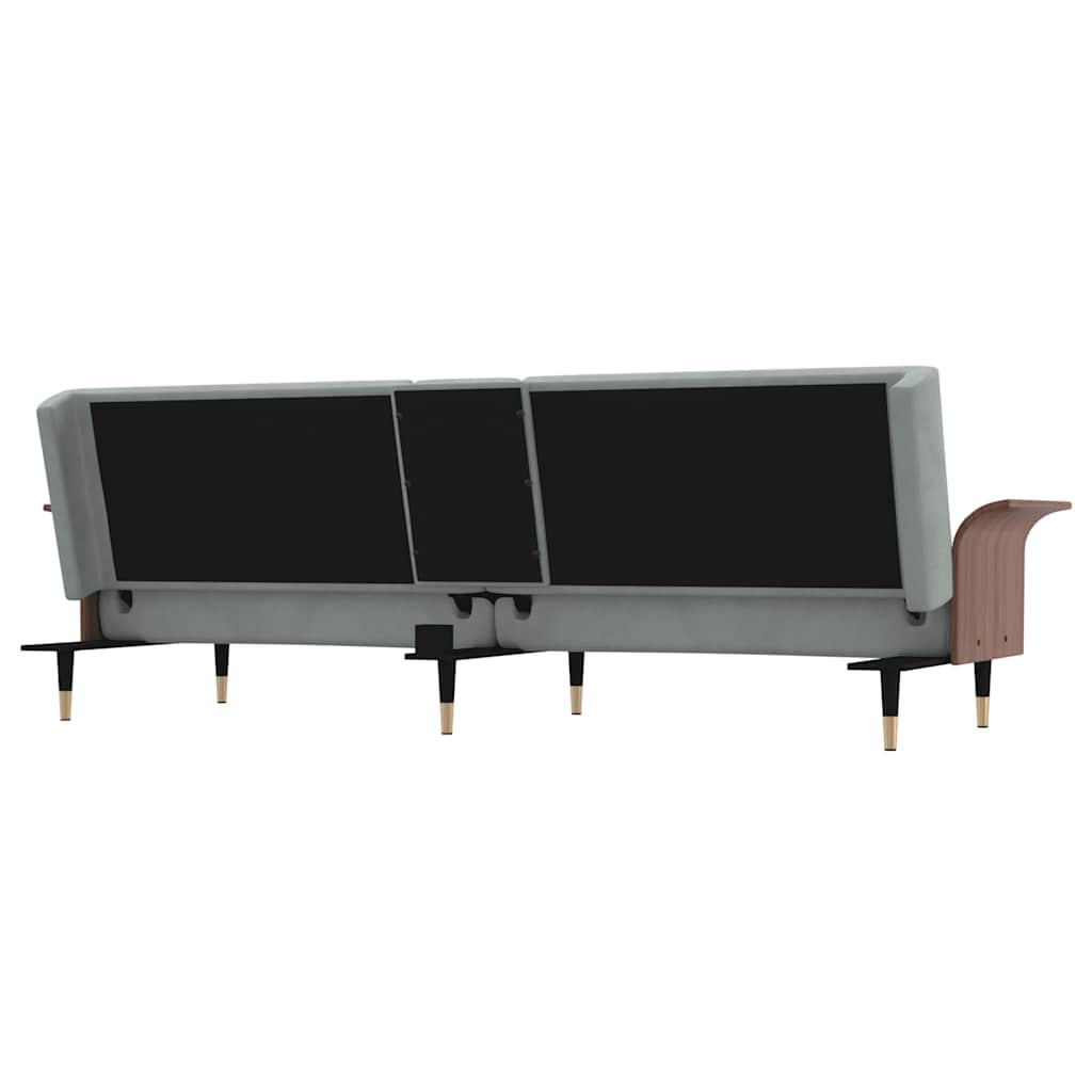 Divano Letto con Portabicchieri in Velluto Grigio Chiaro | homemem39