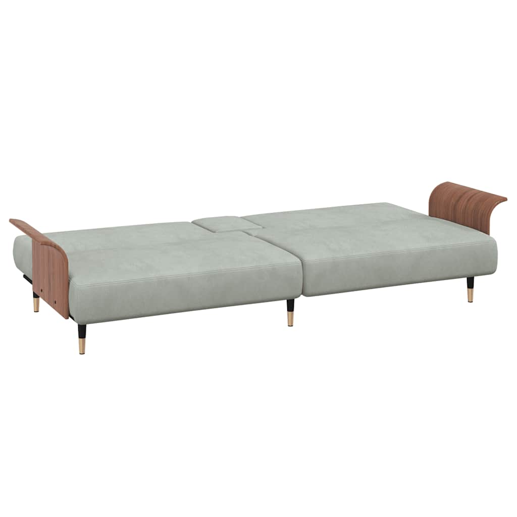 Divano Letto con Portabicchieri in Velluto Grigio Chiaro | homemem39