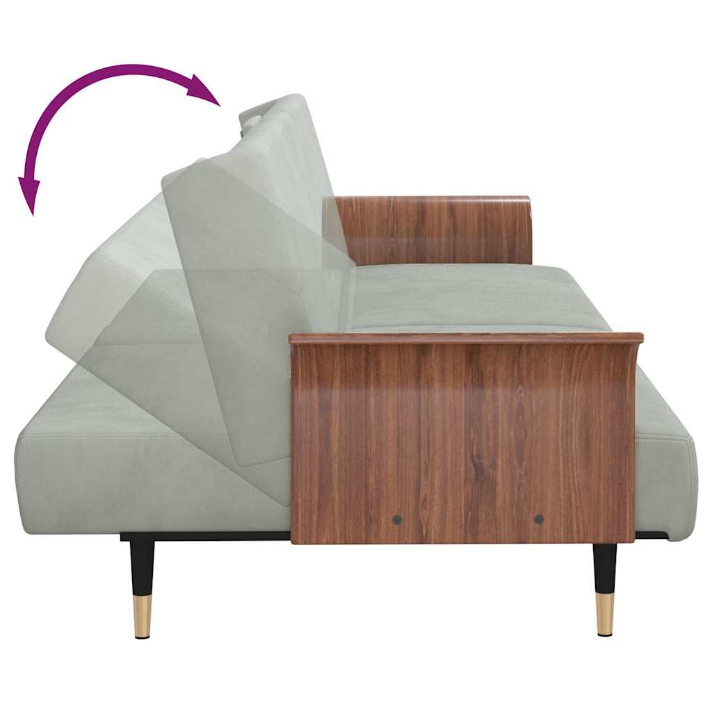 Divano Letto con Portabicchieri in Velluto Grigio Chiaro | homemem39
