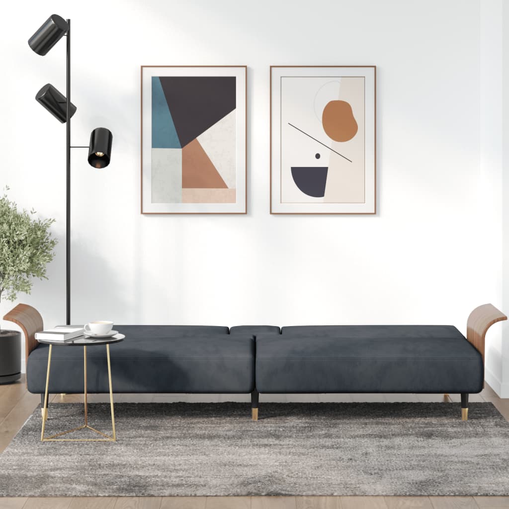 Divano Letto con Portabicchieri in Velluto Grigio Scuro | homemem39