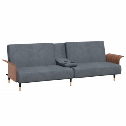 Divano Letto con Portabicchieri in Velluto Grigio Scuro | homemem39