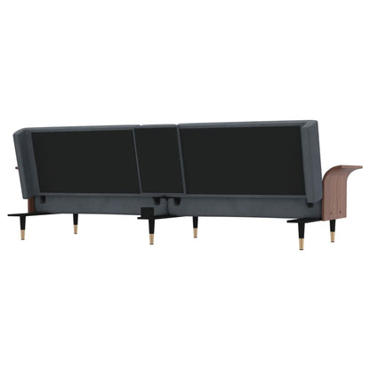 Divano Letto con Portabicchieri in Velluto Grigio Scuro | homemem39
