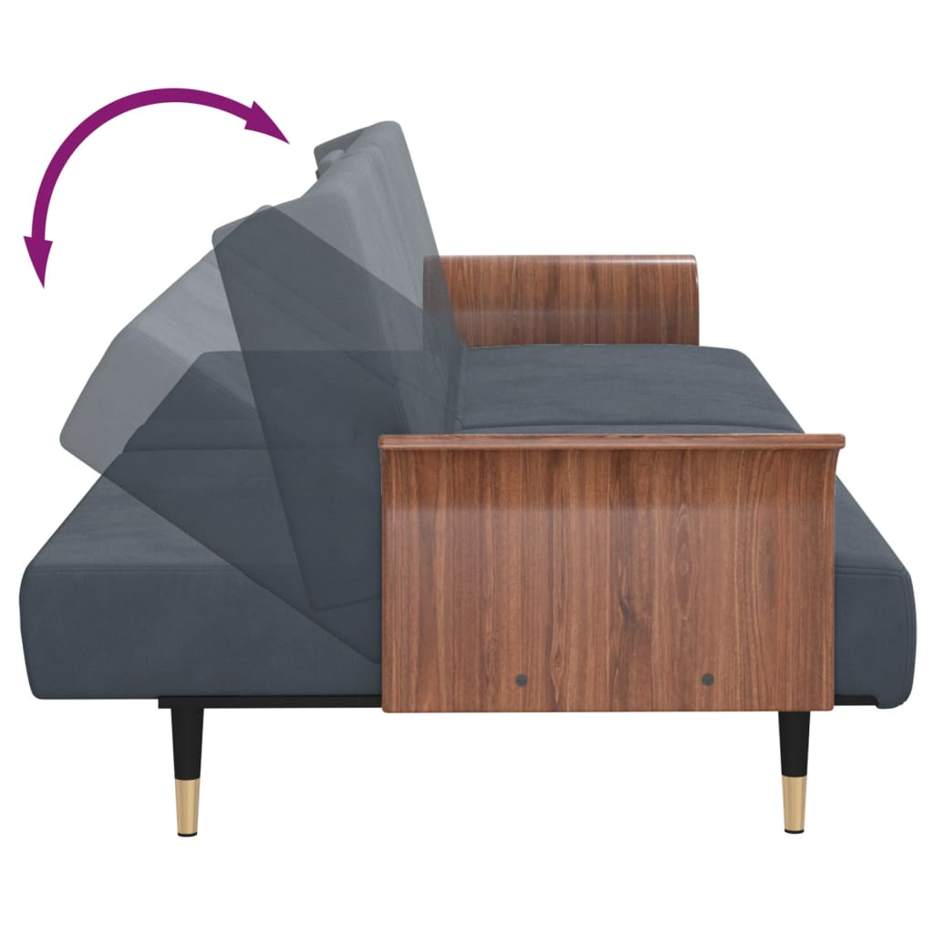 Divano Letto con Portabicchieri in Velluto Grigio Scuro | homemem39
