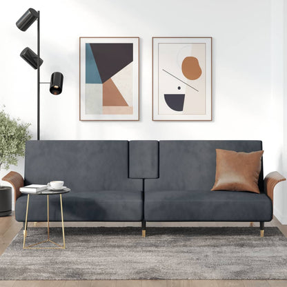 Divano Letto con Portabicchieri in Velluto Grigio Scuro | homemem39