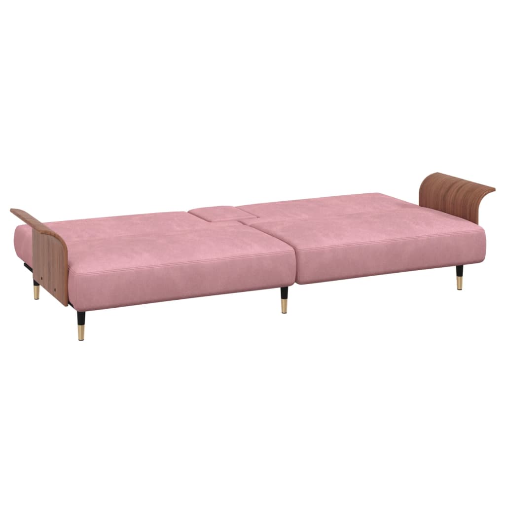 Divano Letto con Portabicchieri in Velluto Rosa - homemem39