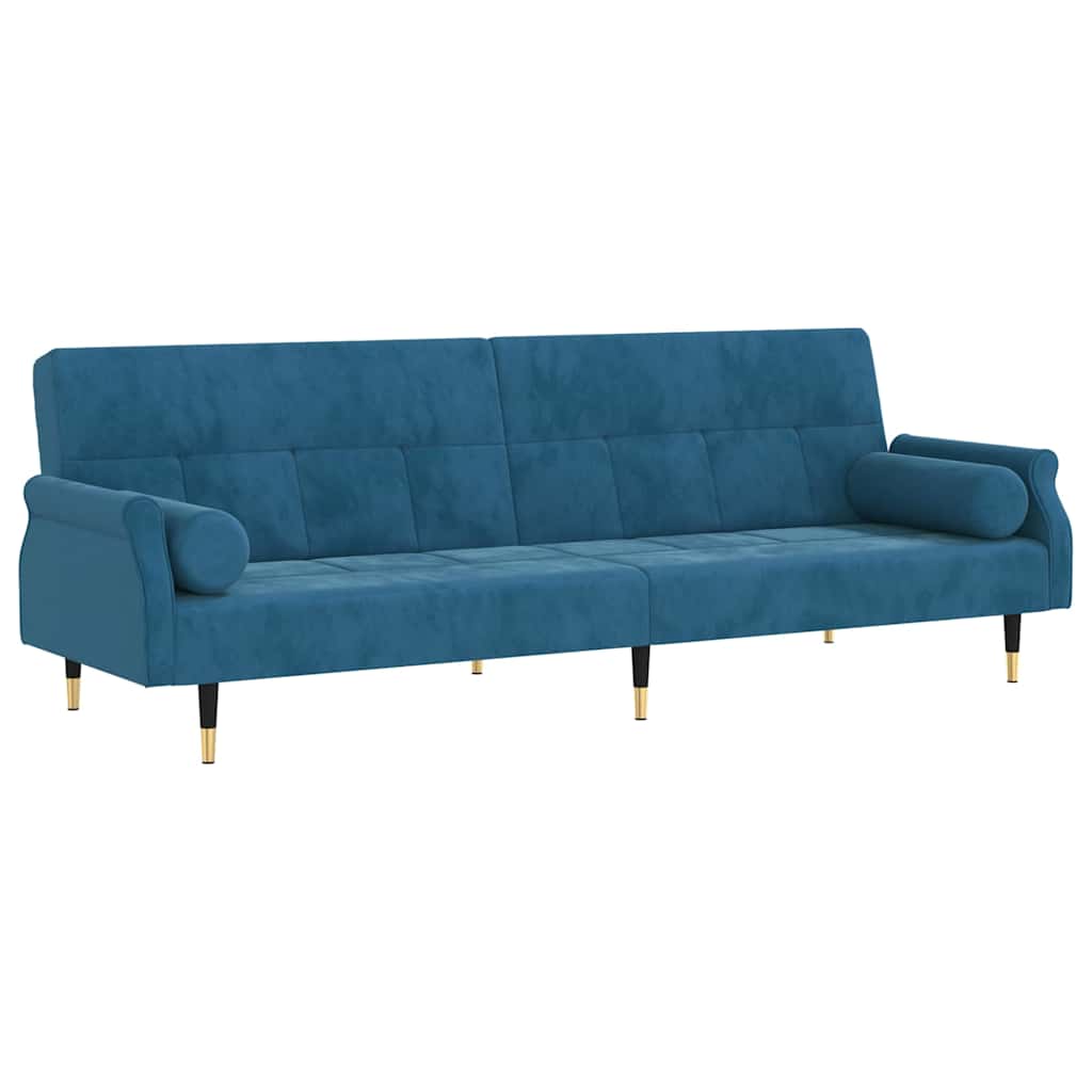 Divano Letto con Cuscini Blu in Velluto - homemem39