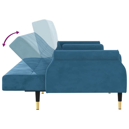 Divano Letto con Cuscini Blu in Velluto - homemem39