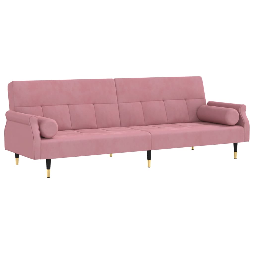 Divano Letto con Cuscini Rosa in Velluto