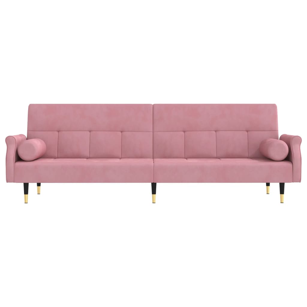 Divano Letto con Cuscini Rosa in Velluto