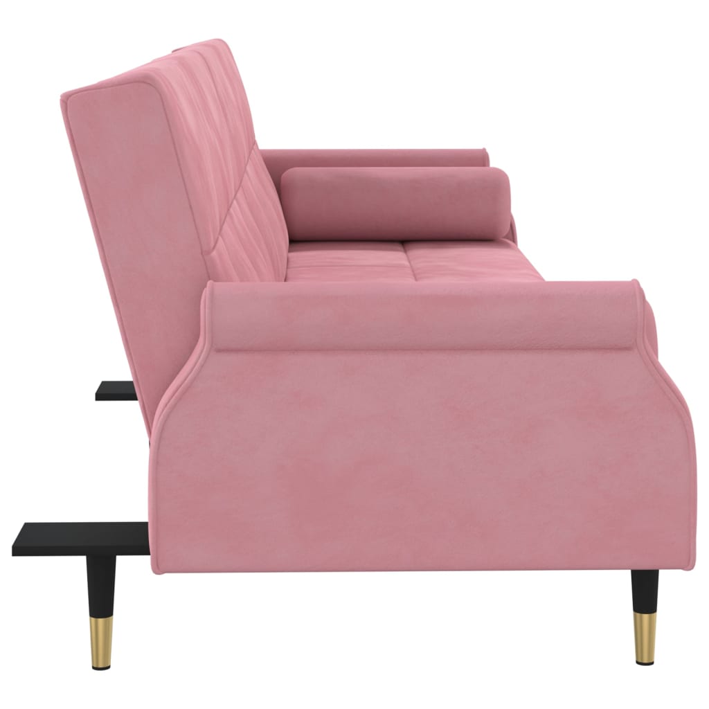 Divano Letto con Cuscini Rosa in Velluto