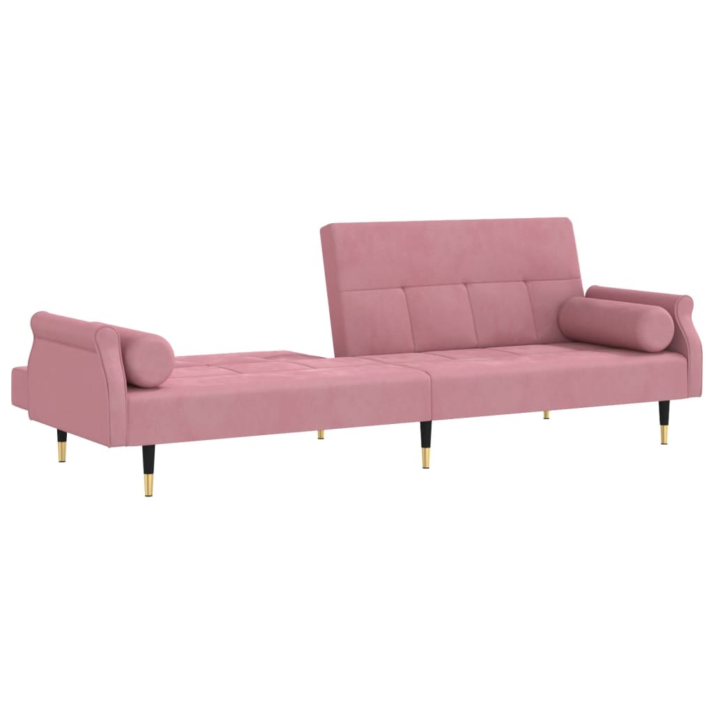 Divano Letto con Cuscini Rosa in Velluto