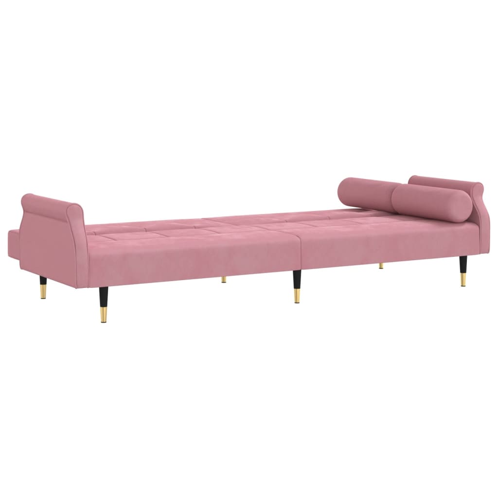 Divano Letto con Cuscini Rosa in Velluto