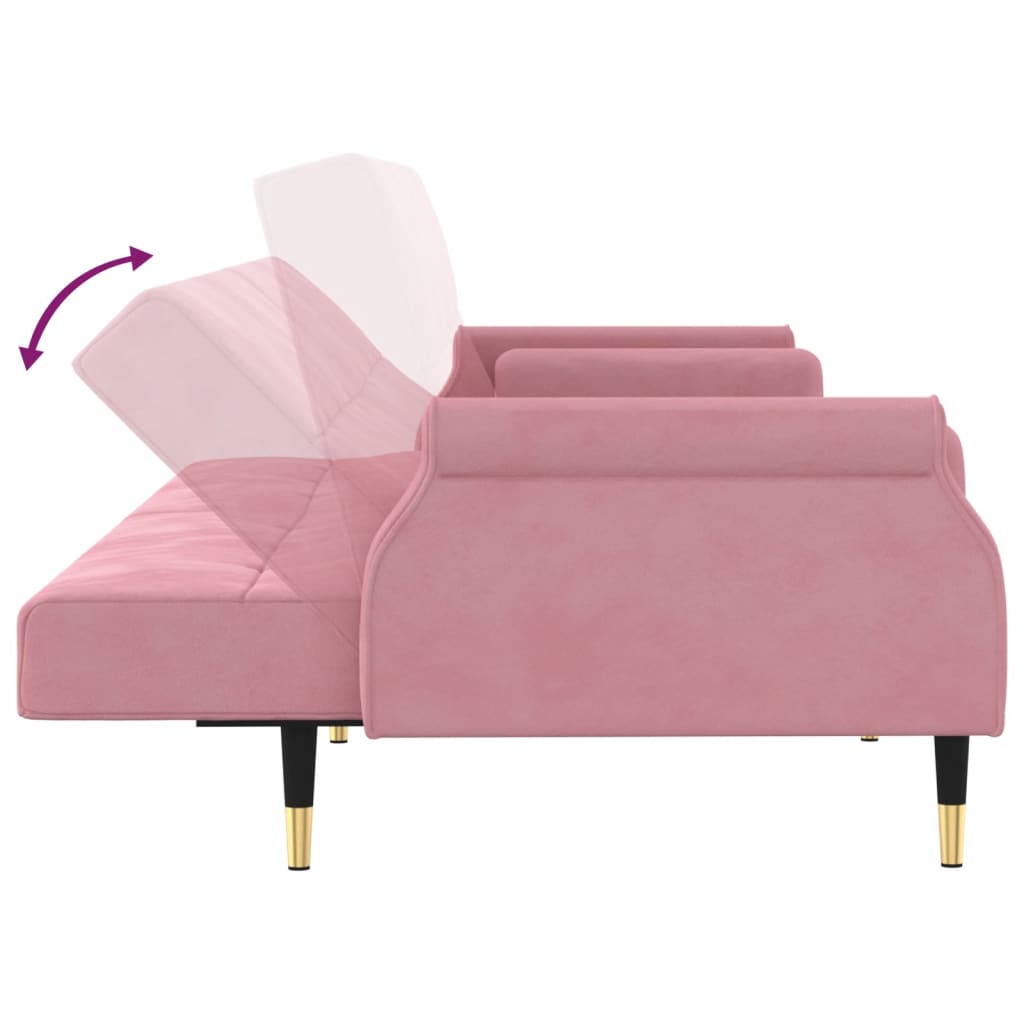 Divano Letto con Cuscini Rosa in Velluto