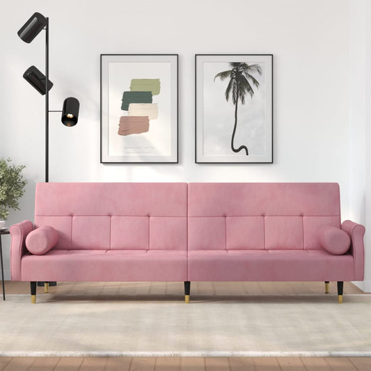 Divano Letto con Cuscini Rosa in Velluto