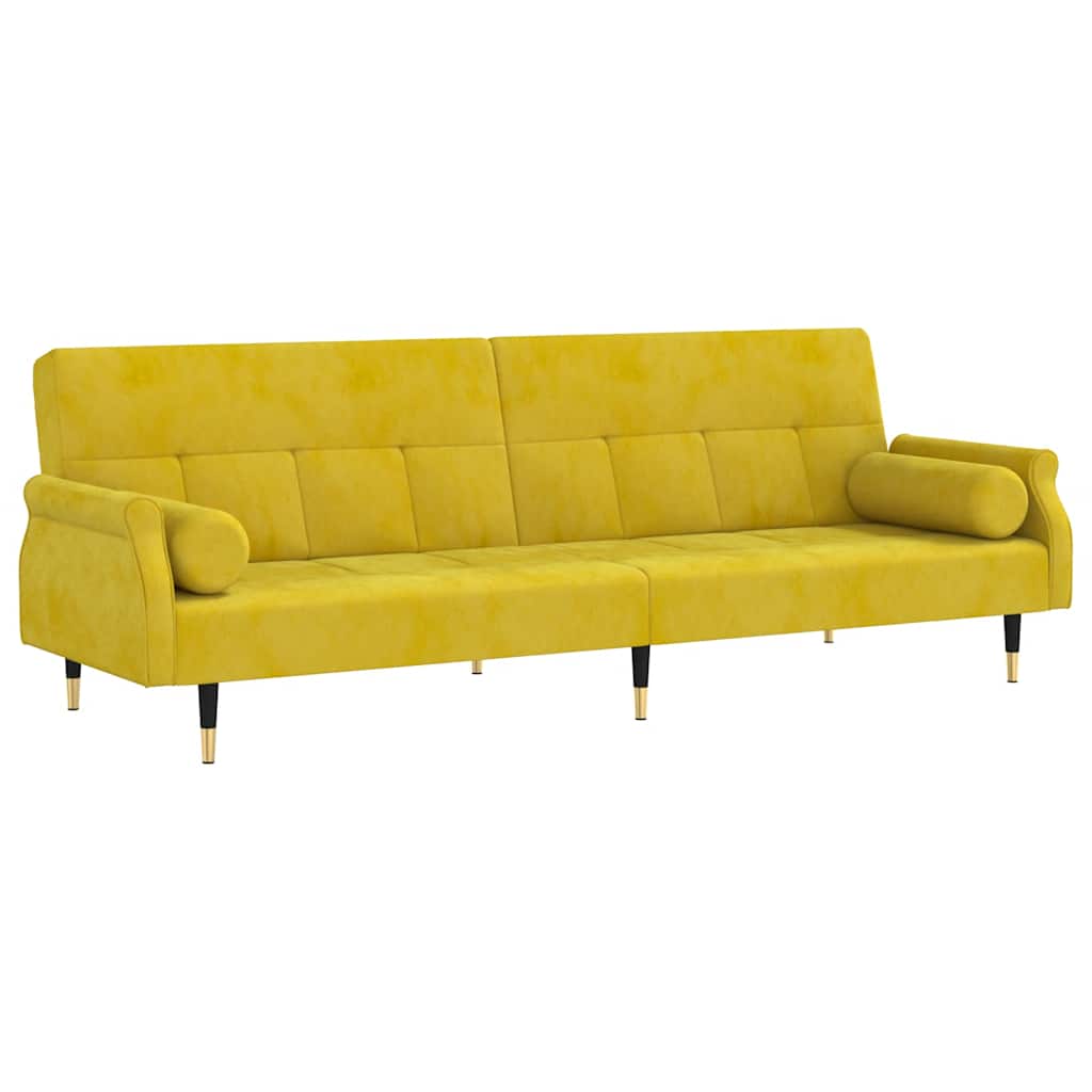 Divano Letto con Cuscini Giallo in Velluto - homemem39