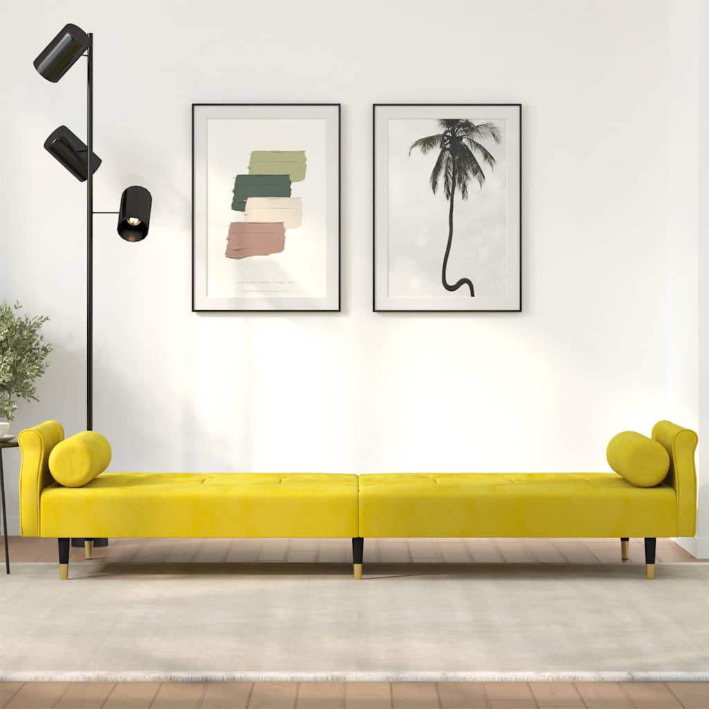 Divano Letto con Cuscini Giallo in Velluto - homemem39