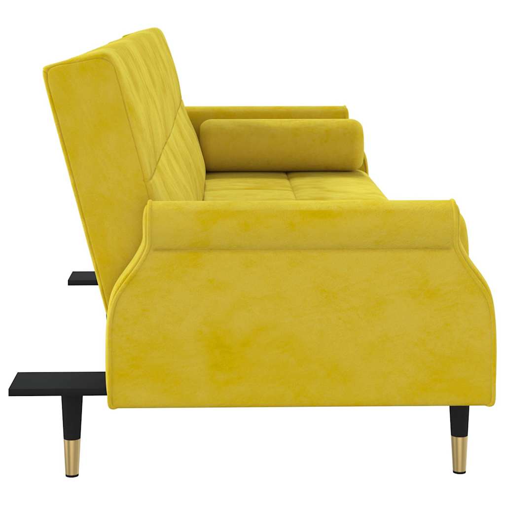 Divano Letto con Cuscini Giallo in Velluto - homemem39