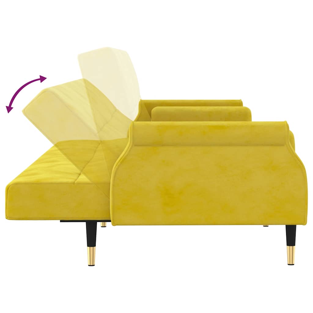 Divano Letto con Cuscini Giallo in Velluto - homemem39