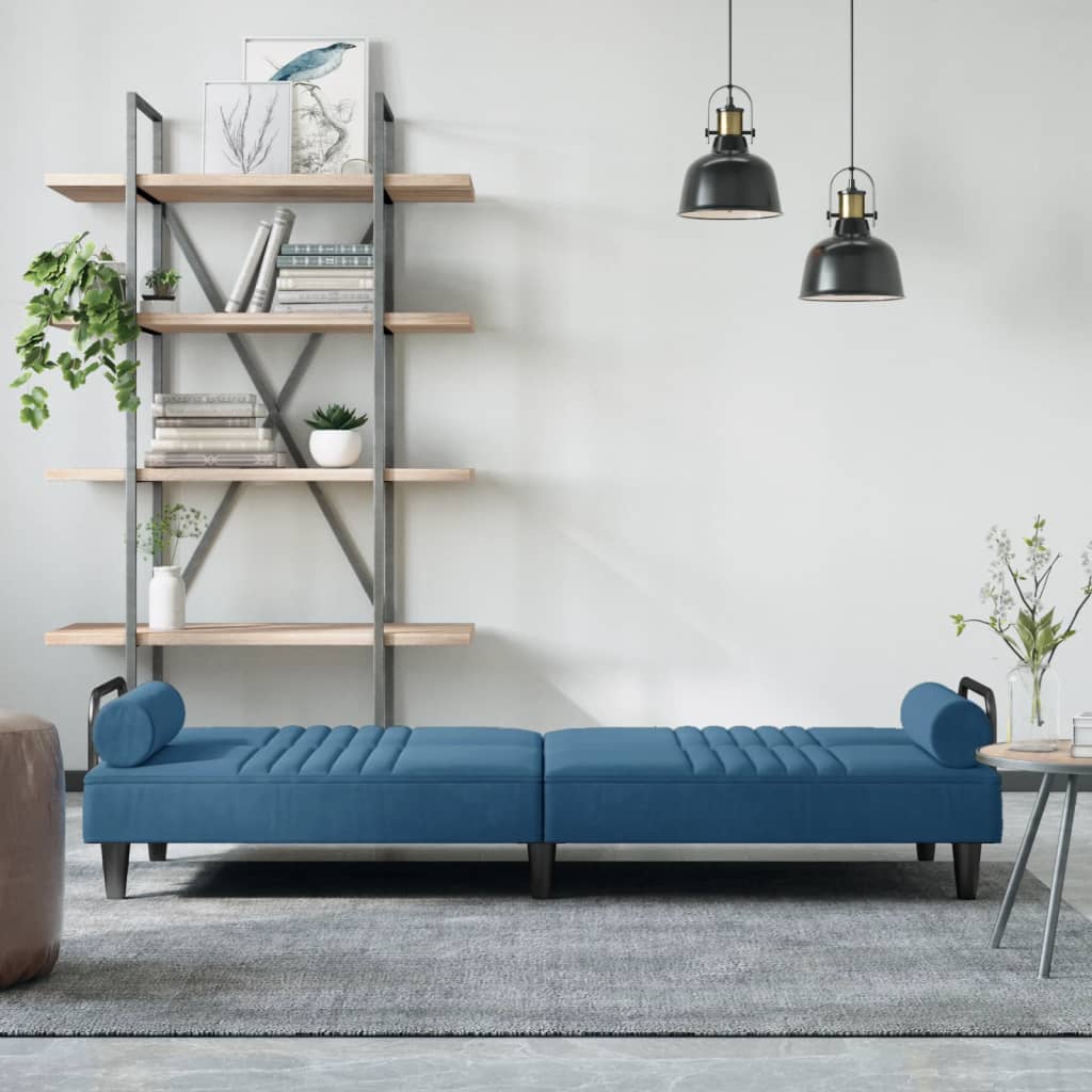 Divano Letto con Braccioli Blu in Velluto