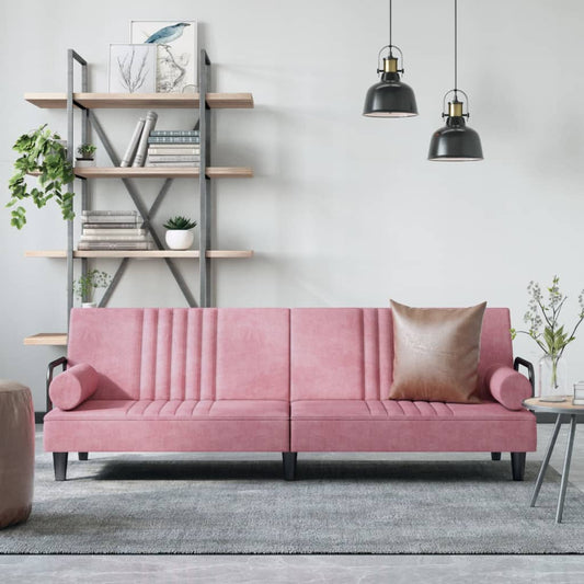 Divano Letto con Braccioli Rosa in Velluto