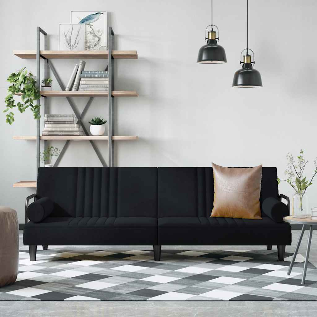 Divano Letto con Braccioli Nero in Velluto | homemem39