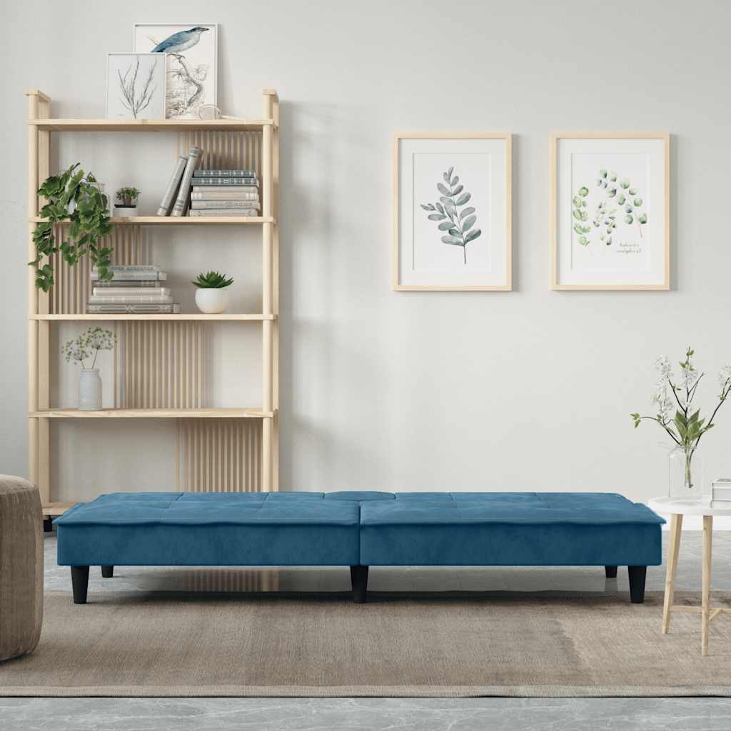 Divano Letto con Portabicchieri in Velluto Blu - homemem39