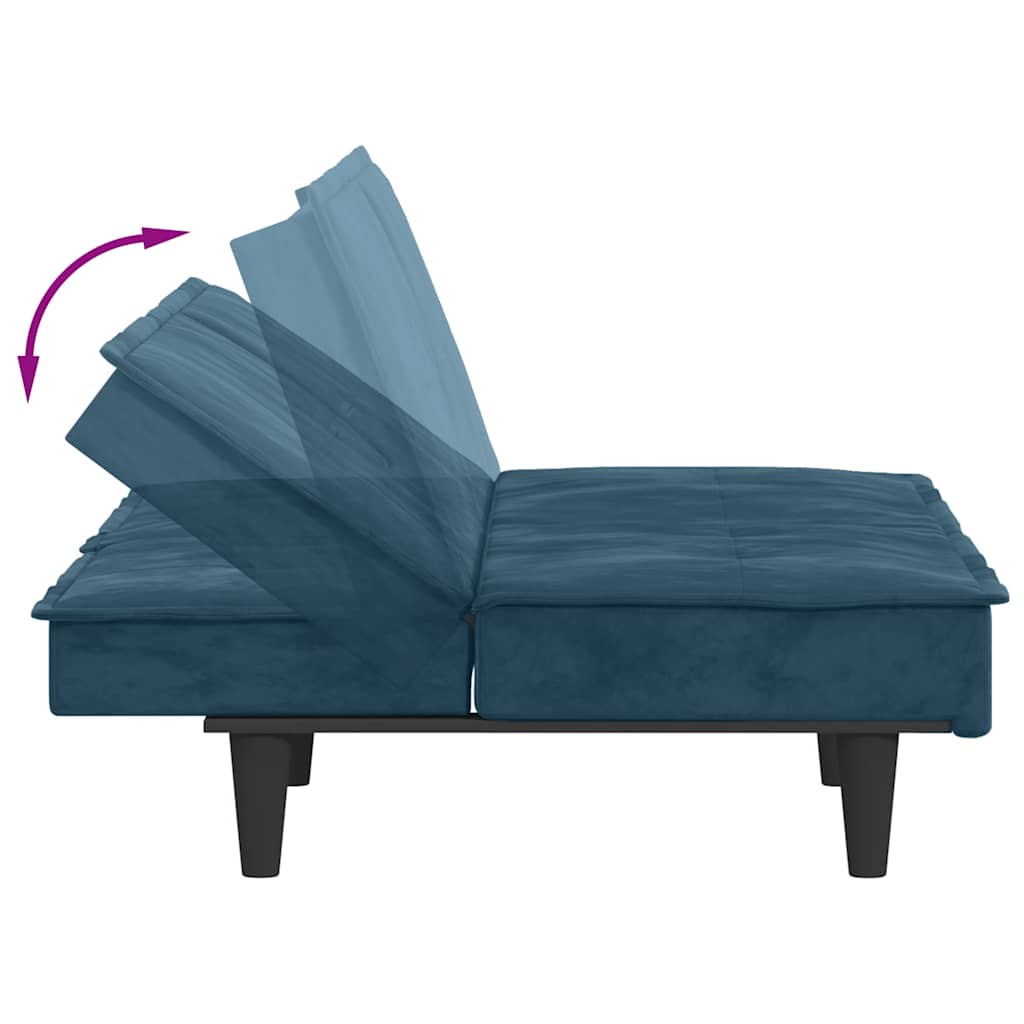 Divano Letto con Portabicchieri in Velluto Blu | homemem39