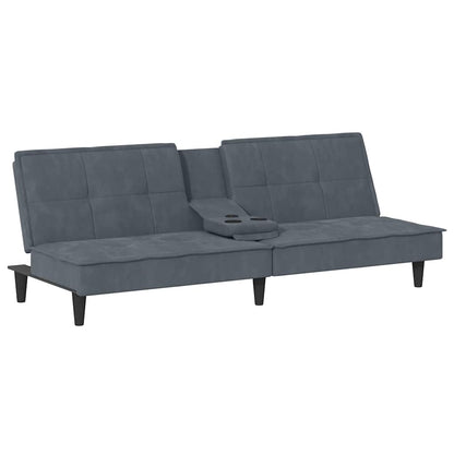 Divano Letto con Portabicchieri in Velluto Grigio Scuro | homemem39