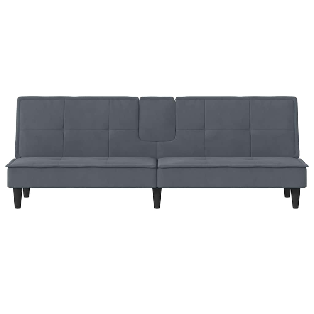 Divano Letto con Portabicchieri in Velluto Grigio Scuro | homemem39