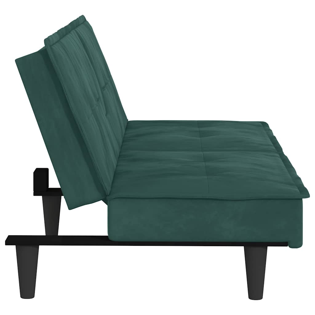 Divano Letto con Portabicchieri in Velluto Verde Scuro - homemem39