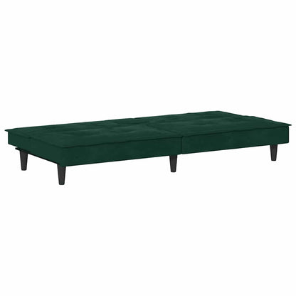 Divano Letto con Portabicchieri in Velluto Verde Scuro | homemem39