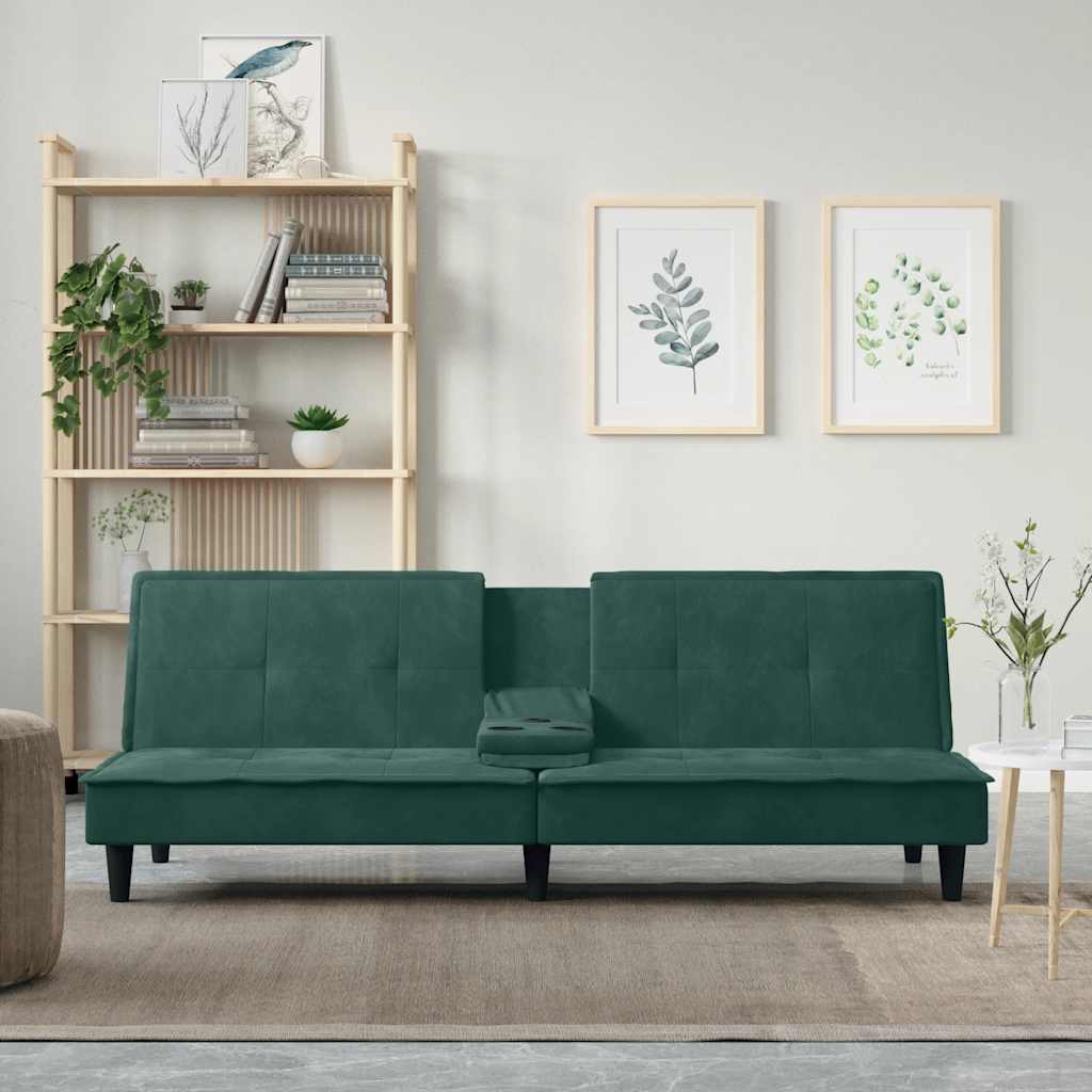 Divano Letto con Portabicchieri in Velluto Verde Scuro - homemem39