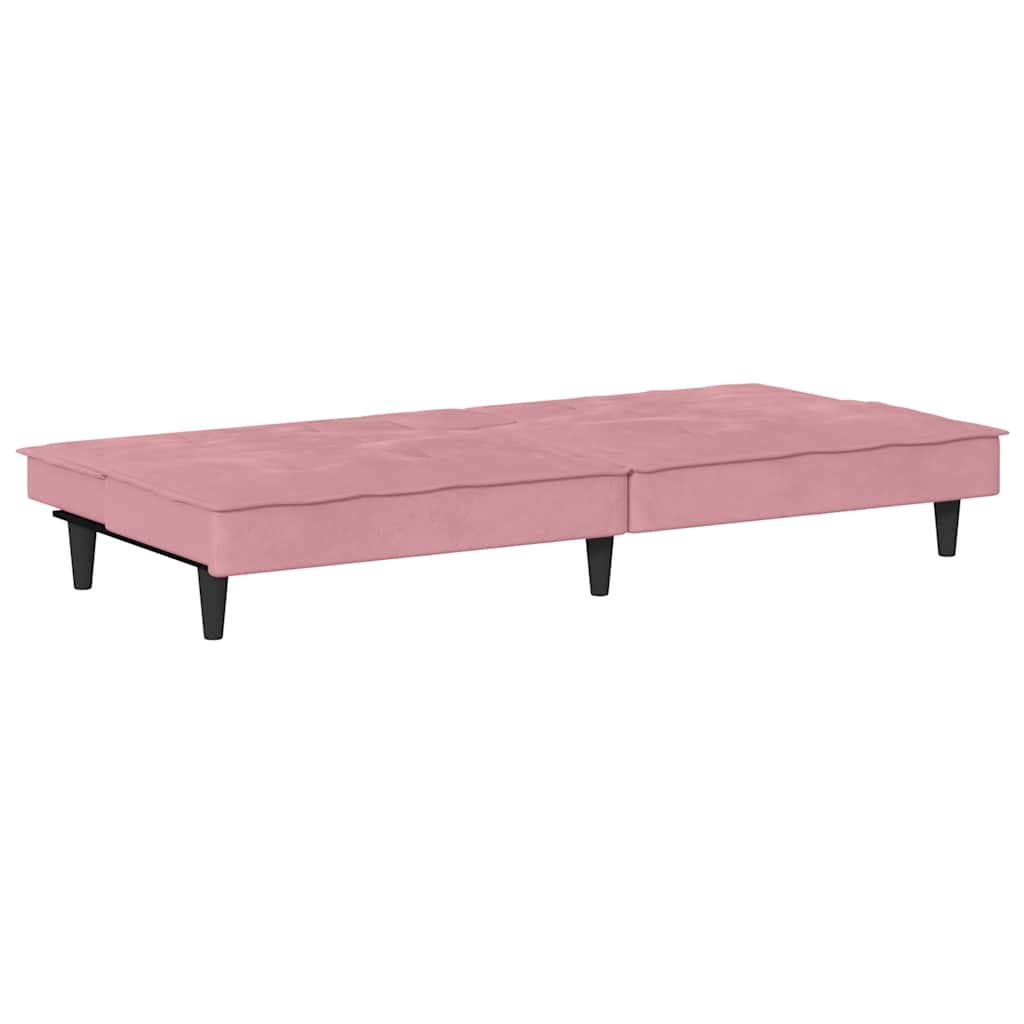 Divano Letto con Portabicchieri in Velluto Rosa - homemem39