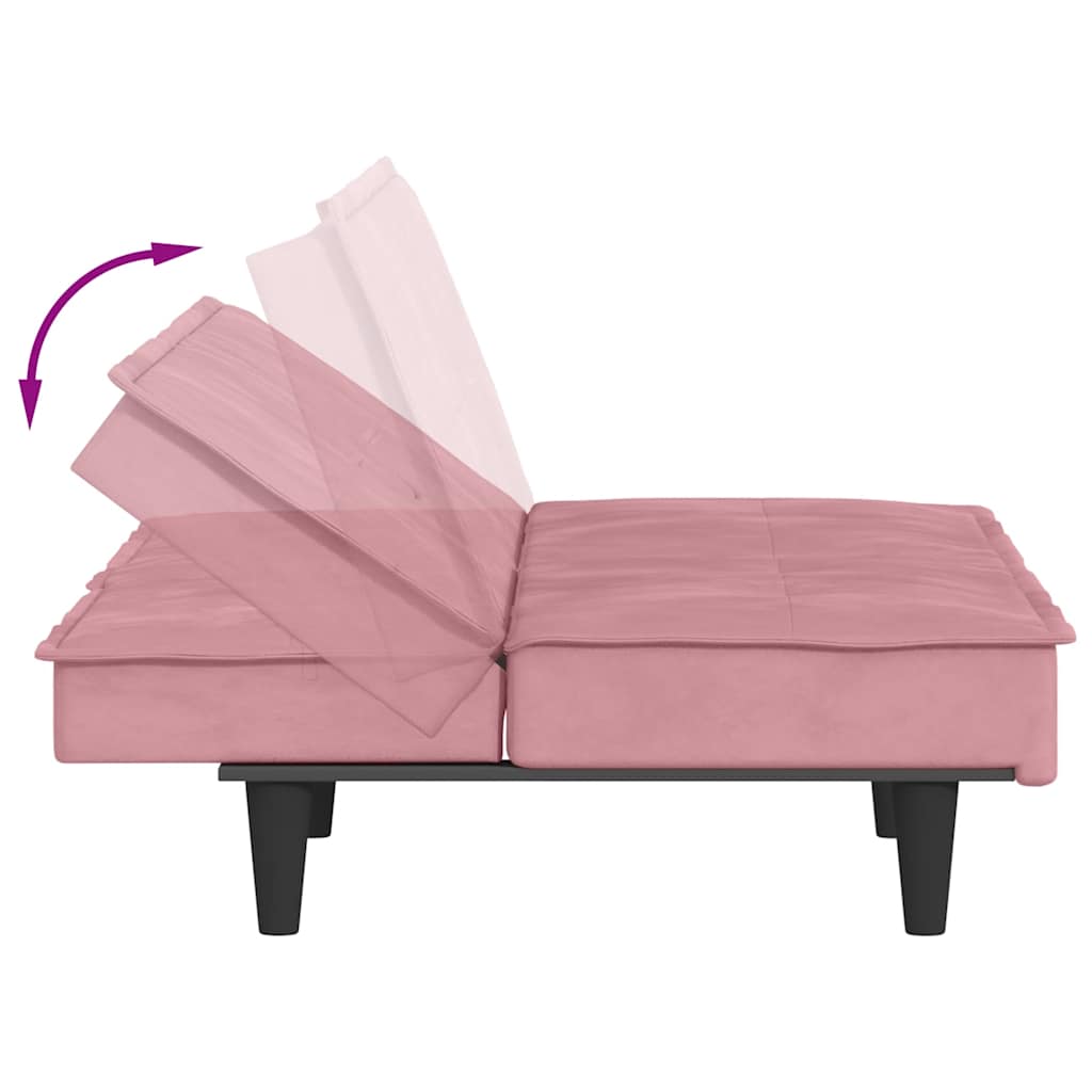 Divano Letto con Portabicchieri in Velluto Rosa - homemem39