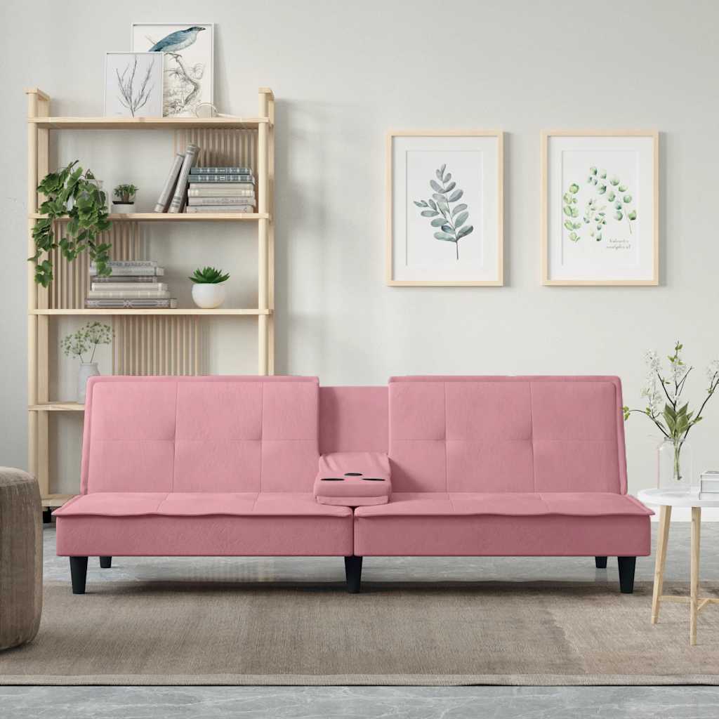 Divano Letto con Portabicchieri in Velluto Rosa - homemem39