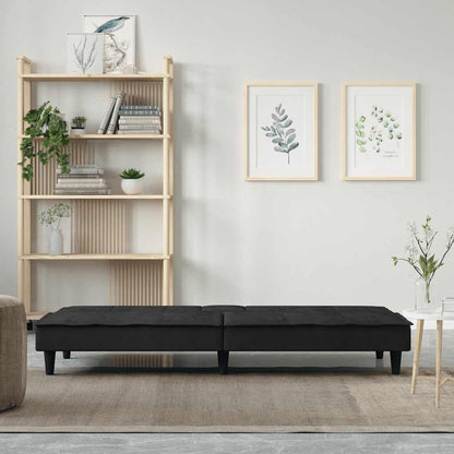 Divano Letto con Portabicchieri in Velluto Nero | homemem39