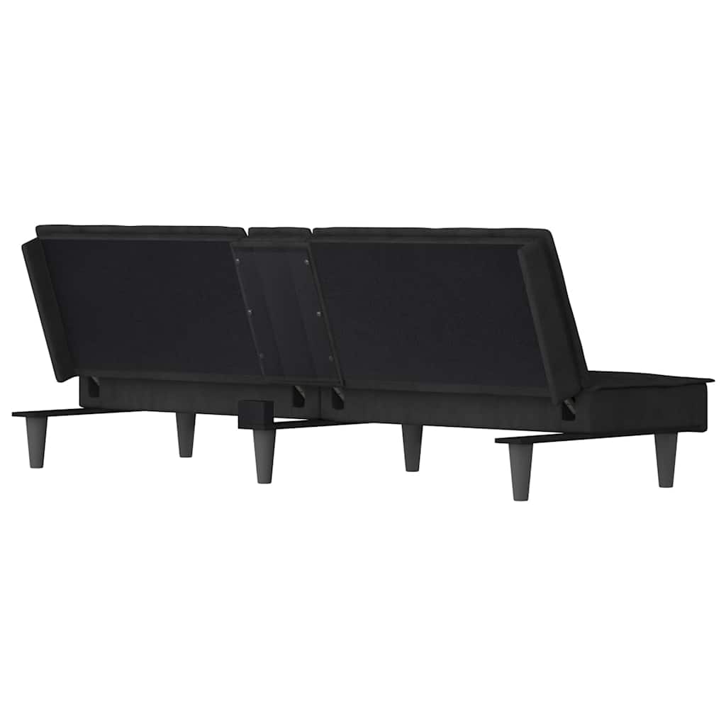 Divano Letto con Portabicchieri in Velluto Nero | homemem39