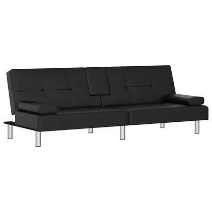 Divano Letto con Portabicchieri in Similpelle Nero - homemem39