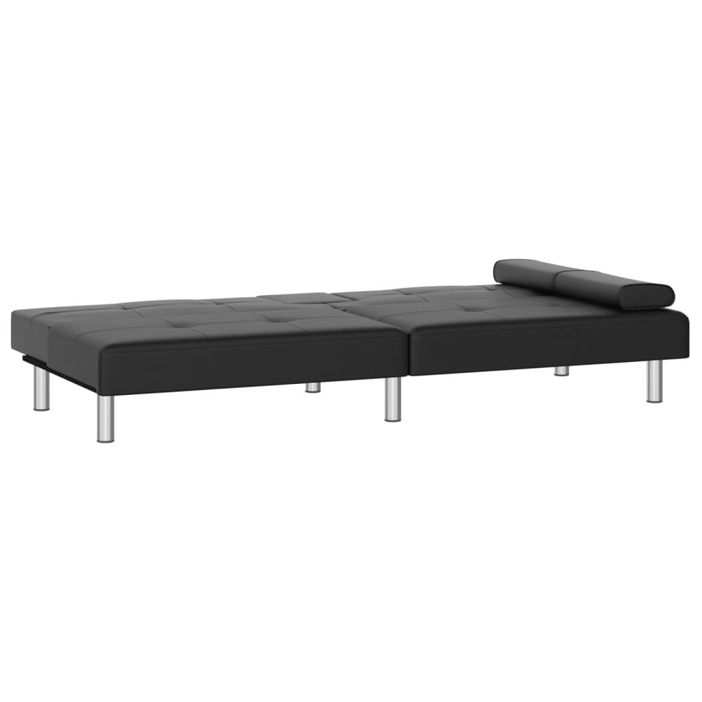 Divano Letto con Portabicchieri in Similpelle Nero - homemem39