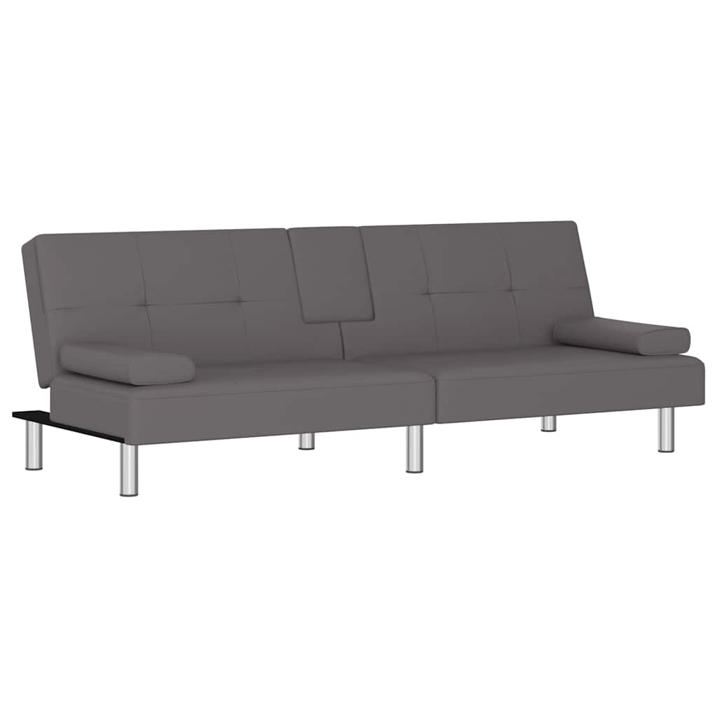 Divano Letto con Portabicchieri in Similpelle Grigio - homemem39