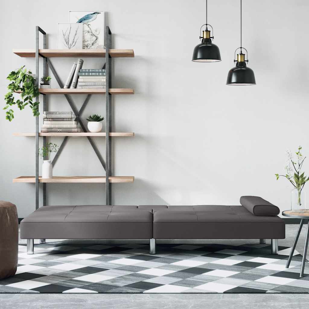 Divano Letto con Portabicchieri in Similpelle Grigio - homemem39