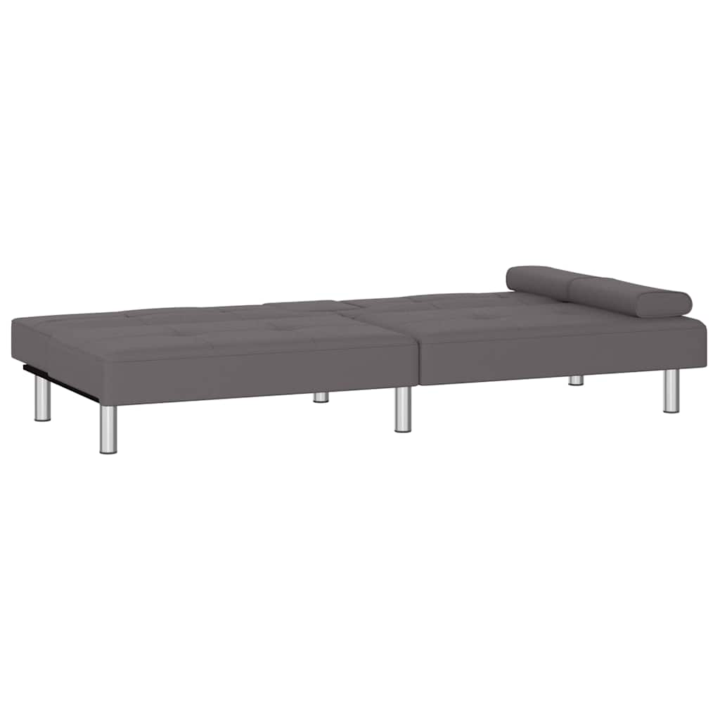 Divano Letto con Portabicchieri in Similpelle Grigio - homemem39